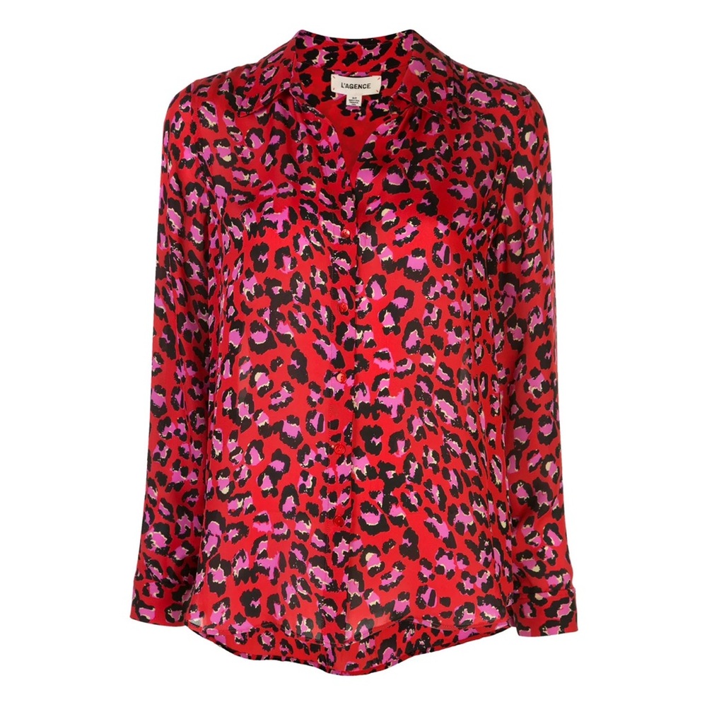 L'AGENCE Nina Leopard Print Blouse in Red